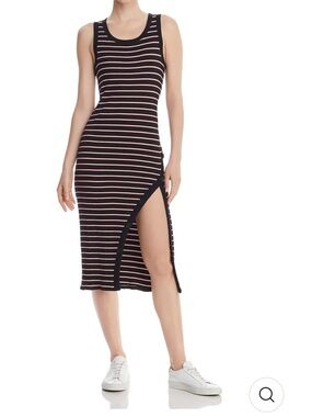 Joie Black and Cream Striped Sleeveless Scoop Neck Midi Dress